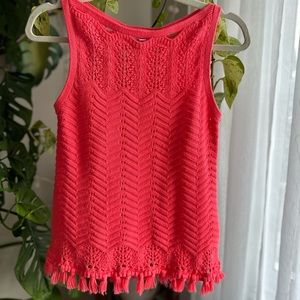 Lilly Pulitzer Women’s Fringe Hem Open Knit Brooklin Sweater Top Bright Pink